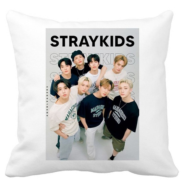 Perna Decorativa, Stray Kids 4, 40×40 cm, Alba, Mata, Husa Detasabila, Burduf 3 bscalbmat0753