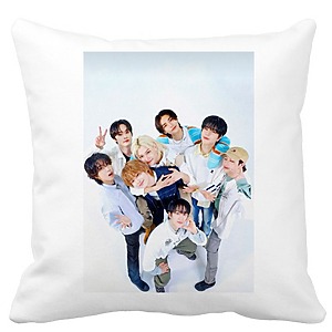 Perna Decorativa, Stray Kids 8, 40×40 cm, Alba, Mata, Husa Detasabila, Burduf