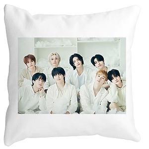 Perna Decorativa, Stray Kids 10, 40×40 cm, Alba, Mata, Husa Detasabila, Burduf