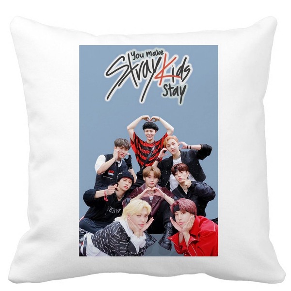 Perna Decorativa, Stray Kids 15, 40×40 cm, Alba, Mata, Husa Detasabila, Burduf 3 bscalbmat0764