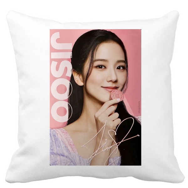 Perna Decorativa BlackPink Jisoo 3, 40×40 cm, Alba, Mata, Husa Detasabila, Burduf 3 bscalbmat0776