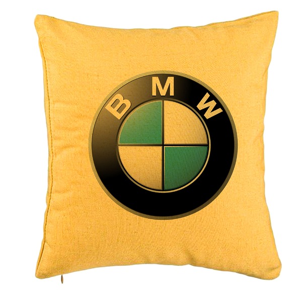 Perna Decorativa, BMW, 40x40 cm, Galben, Husa Detasabila, Burduf 5 bpglbn0746