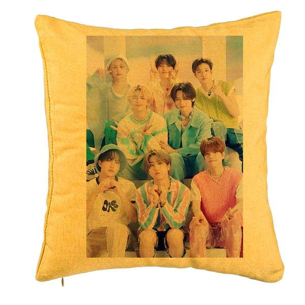 Perna Decorativa, Stray Kids 2, 40x40 cm, Galben, Husa Detasabila, Burduf 5 bpglbn0751