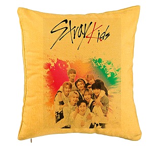 Perna Decorativa, Stray Kids 3, 40x40 cm, Galben, Husa Detasabila, Burduf