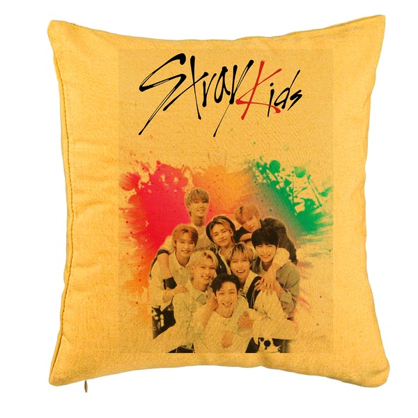 Perna Decorativa, Stray Kids 3, 40x40 cm, Galben, Husa Detasabila, Burduf 5 bpglbn0752