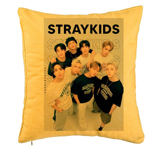 Perna Decorativa, Stray Kids 4, 40x40 cm, Galben, Husa Detasabila, Burduf 5 bpglbn0753