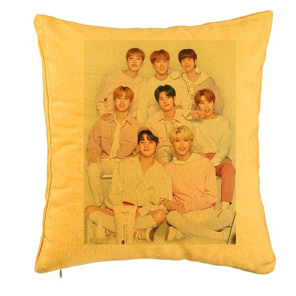Perna Decorativa, Stray Kids 7, 40x40 cm, Galben, Husa Detasabila, Burduf 5 bpglbn0756