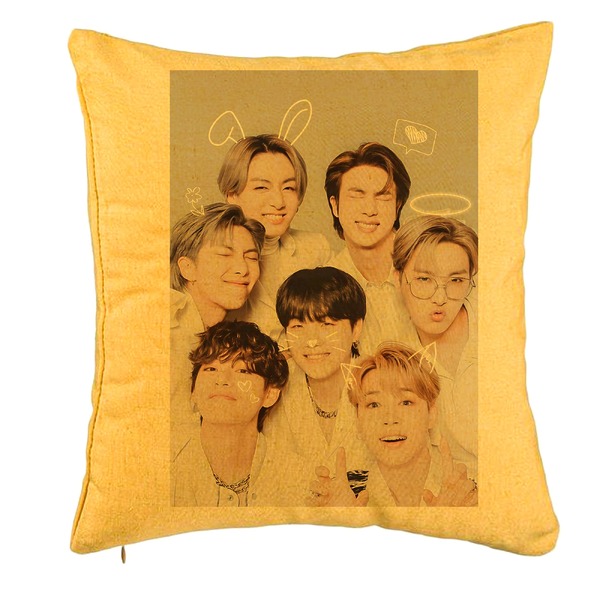 Perna Decorativa, Stray Kids 11, 40x40 cm, Galben, Husa Detasabila, Burduf 5 bpglbn0760