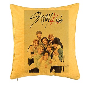 Perna Decorativa, Stray Kids 12, 40x40 cm, Galben, Husa Detasabila, Burduf