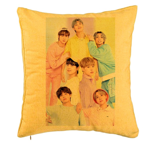 Perna Decorativa, Stray Kids 13, 40x40 cm, Galben, Husa Detasabila, Burduf 5 bpglbn0762
