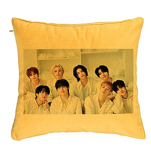 Perna Decorativa, Stray Kids 14, 40x40 cm, Galben, Husa Detasabila, Burduf
