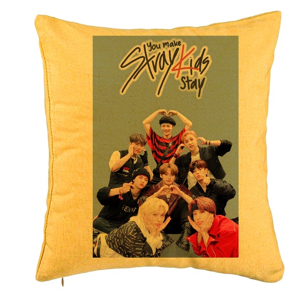 Perna Decorativa, Stray Kids 15, 40x40 cm, Galben, Husa Detasabila, Burduf 5 bpglbn0764