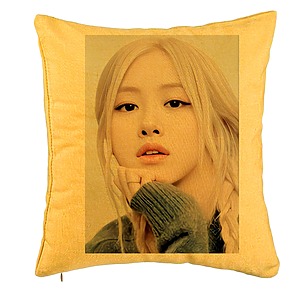 Perna Decorativa BlackPink Rose 1, 40x40 cm, Galben, Husa Detasabila, Burduf