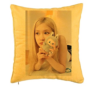 Perna Decorativa BlackPink Rose 2, 40x40 cm, Galben, Husa Detasabila, Burduf