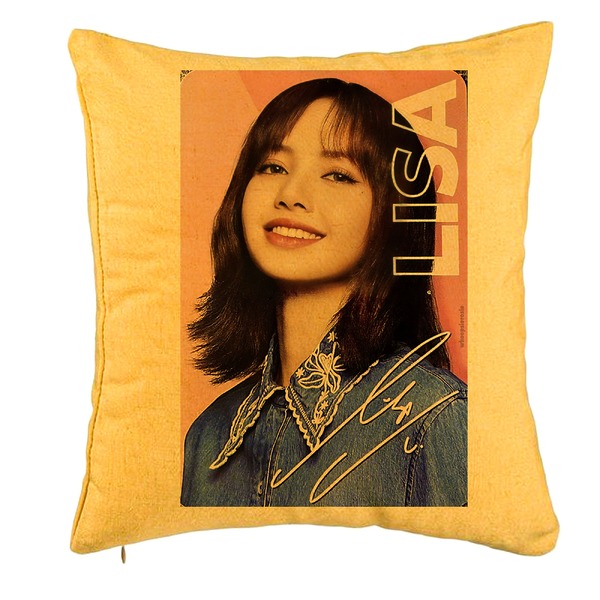 Perna Decorativa BlackPink Lisa 2, 40x40 cm, Galben, Husa Detasabila, Burduf 5 bpglbn0771