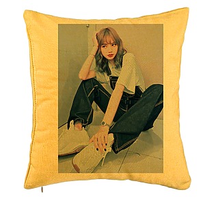 Perna Decorativa BlackPink Lisa 3, 40x40 cm, Galben, Husa Detasabila, Burduf