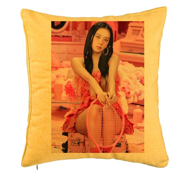 Perna Decorativa BlackPink Jisoo 4, 40x40 cm, Galben, Husa Detasabila, Burduf 5 bpglbn0777