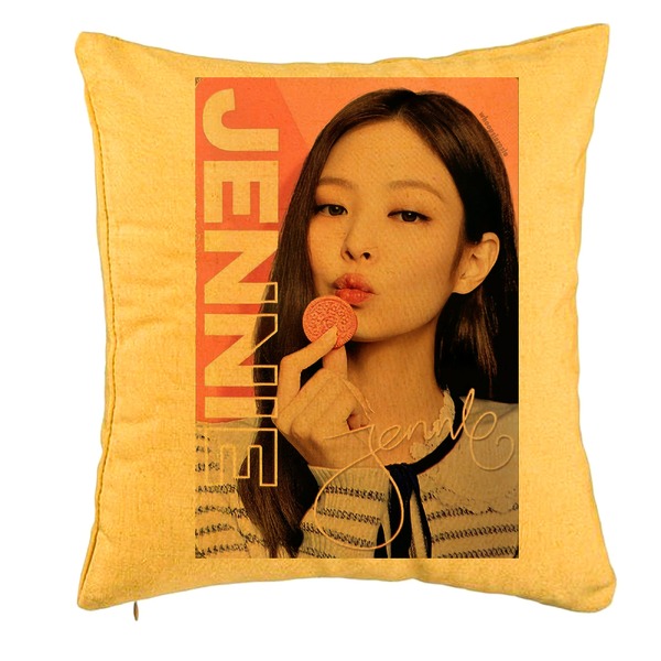 Perna Decorativa BlackPink Jennie 4, 40x40 cm, Galben, Husa Detasabila, Burduf 5 bpglbn0781