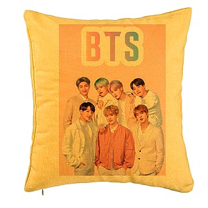 Perna Decorativa BTS Army 6, 40x40 cm, Galben, Husa Detasabila, Burduf