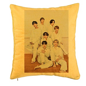 Perna Decorativa BTS Army 8, 40x40 cm, Galben, Husa Detasabila, Burduf
