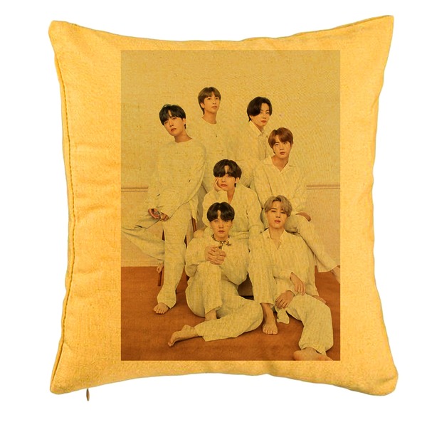 Perna Decorativa BTS Army 8, 40x40 cm, Galben, Husa Detasabila, Burduf 5 bpglbn0784