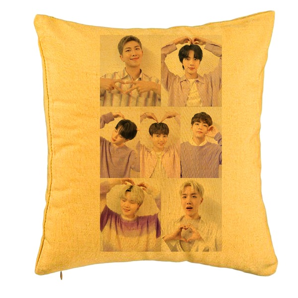 Perna Decorativa BTS Army 9, 40x40 cm, Galben, Husa Detasabila, Burduf 5 bpglbn0785