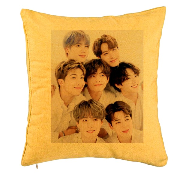 Perna Decorativa BTS Army 10, 40x40 cm, Galben, Husa Detasabila, Burduf 5 bpglbn0786