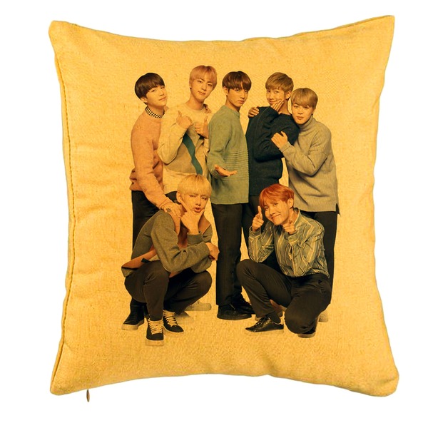 Perna Decorativa BTS Army 11, 40x40 cm, Galben, Husa Detasabila, Burduf 5 bpglbn0787