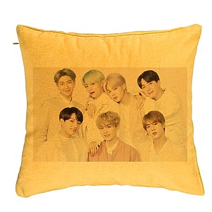 Perna Decorativa BTS Army 12, 40x40 cm, Galben, Husa Detasabila, Burduf