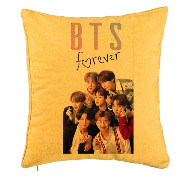 Perna Decorativa BTS Army 13, 40x40 cm, Galben, Husa Detasabila, Burduf 5 bpglbn0789