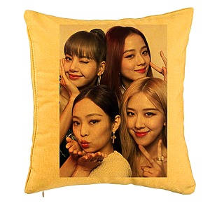 Perna Decorativa BlackPink, Model 8, 40x40 cm, Galben, Husa Detasabila, Burduf
