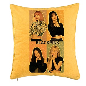 Perna Decorativa BlackPink, Model 9, 40x40 cm, Galben, Husa Detasabila, Burduf