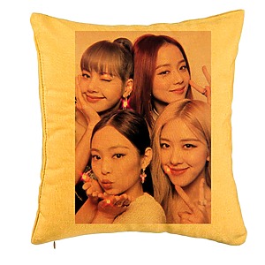 Perna Decorativa BlackPink, Model 10, 40x40 cm, Galben, Husa Detasabila, Burduf