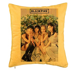 Perna Decorativa BlackPink, Model 11, 40x40 cm, Galben, Husa Detasabila, Burduf