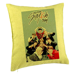 Perna Decorativa, Stray Kids 15, 40×40 cm, Verde, Husa Detasabila, Burduf