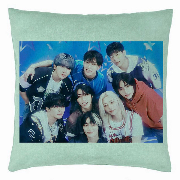 Perna Decorativa, Stray Kids, 40×40 cm, Verde Menta, Husa Detasabila, Burduf 5 bsc0750 5