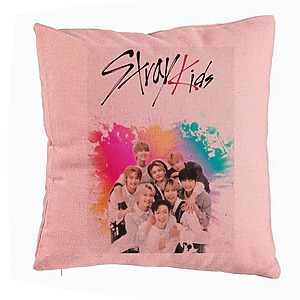 Perna Decorativa, Stray Kids 3, 40x40 cm, Roz, Husa Detasabila, Burduf