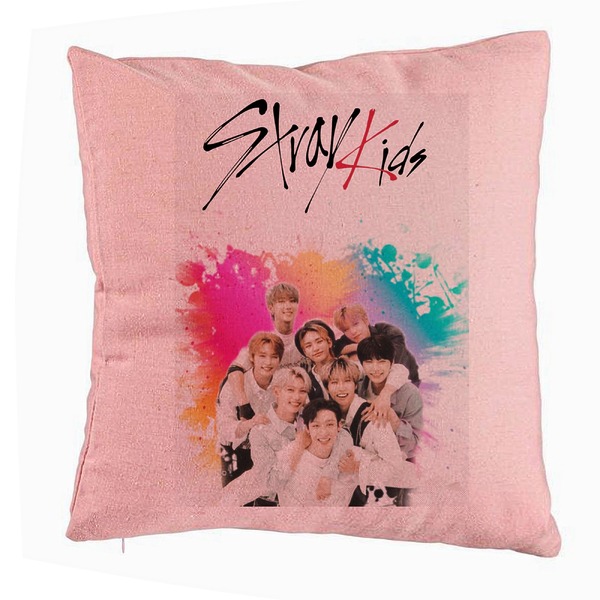 Perna Decorativa, Stray Kids 3, 40x40 cm, Roz, Husa Detasabila, Burduf 5 bsc0752 4