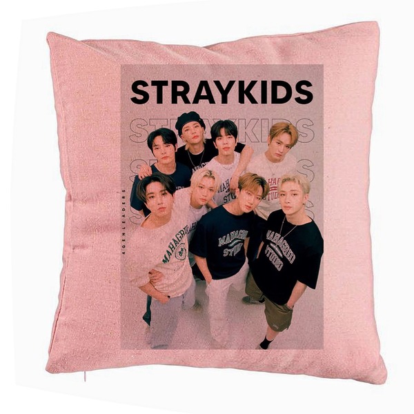 Perna Decorativa, Stray Kids 4, 40x40 cm, Roz, Husa Detasabila, Burduf 5 bsc0753 4