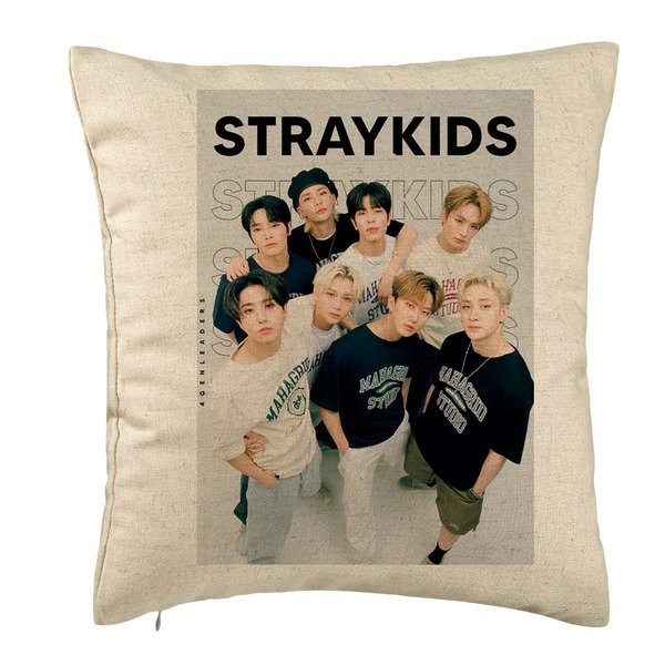 Perna Decorativa, Stray Kids 4, 40×40 cm, Bej, Husa Detasabila, Burduf 5 bsc0753