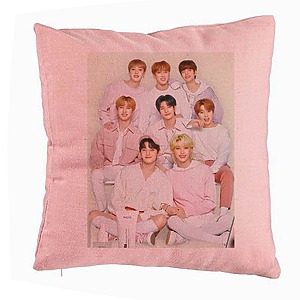 Perna Decorativa, Stray Kids 7, 40x40 cm, Roz, Husa Detasabila, Burduf