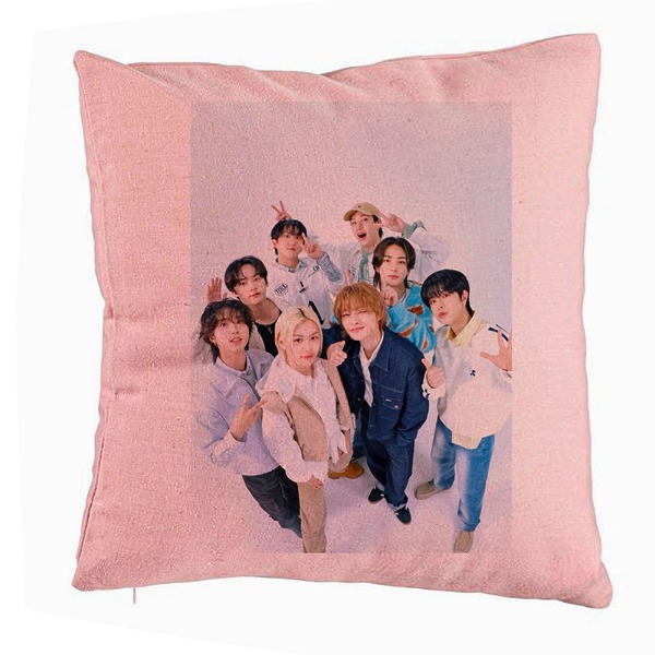 Perna Decorativa, Stray Kids 9, 40x40 cm, Roz, Husa Detasabila, Burduf 5 bsc0758 4