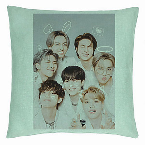 Perna Decorativa, Stray Kids 11, 40×40 cm, Verde Menta, Husa Detasabila, Burduf