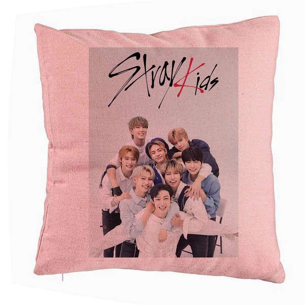Perna Decorativa, Stray Kids 12, 40x40 cm, Roz, Husa Detasabila, Burduf 5 bsc0761 4