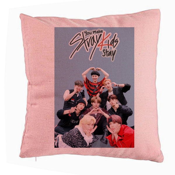 Perna Decorativa, Stray Kids 15, 40x40 cm, Roz, Husa Detasabila, Burduf 5 bsc0764 4