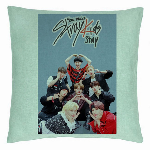 Perna Decorativa, Stray Kids 15, 40×40 cm, Verde Menta, Husa Detasabila, Burduf 5 bsc0764 5