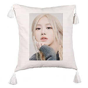 Perna Decorativa cu Franjuri BlackPink Rose 1, 45×45 cm, Cu fermoar