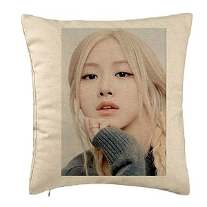 Perna Decorativa BlackPink Rose 1, 40×40 cm, Bej, Husa Detasabila, Burduf