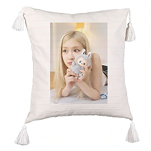 Perna Decorativa cu Franjuri BlackPink Rose 2, 45×45 cm, Cu fermoar