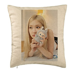 Perna Decorativa BlackPink Rose 2, 40×40 cm, Bej, Husa Detasabila, Burduf